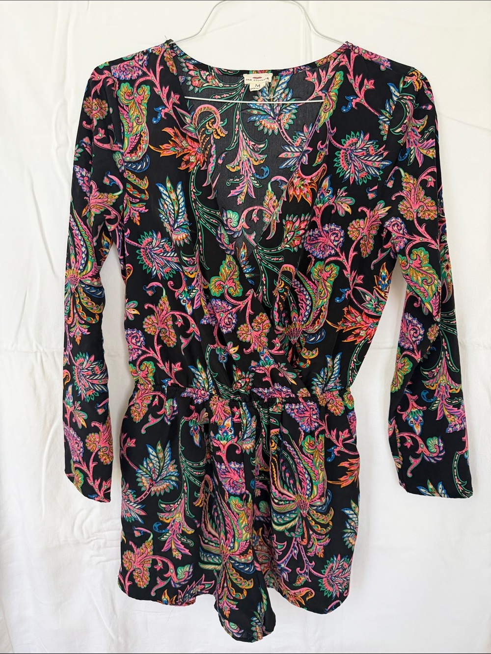 one clothing Black Paisley Print Long Sleeve Wrap Dress